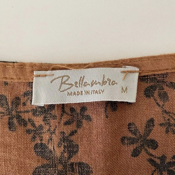 Bella Umbra 100% Linen Blouse M Brown Black Floral Made in Italy Boho Lagenlook - Picture 3 of 8